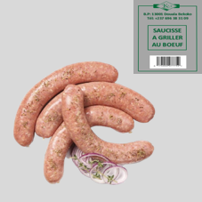 SAUCISSE A GRILLER BOEUF Ø = 32, 100G SACHET DE 8 : CARTON DE 24