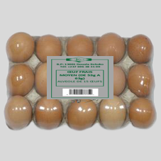OEUF FRAIS, MOYEN (DE 53g A 63g) : ALVEOLE DE 15 OEUFS