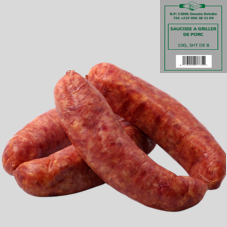 SAUCISSE A GRILLER PORC Ø = 32, 100G SACHET DE 8 : CARTON DE 24