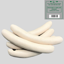 SAUCISSE A GRILLER POULET Ø = 32, 100G SACHET DE 8 : CARTON DE 24